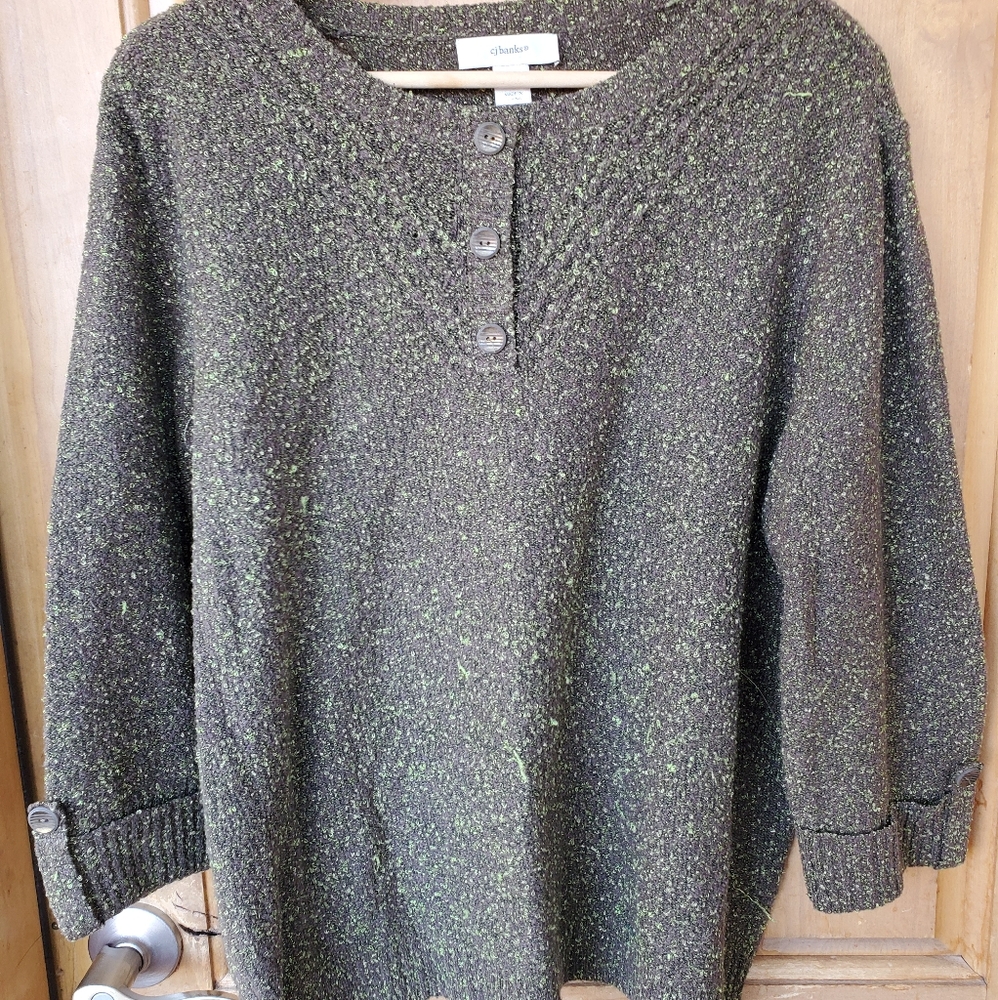 CJ Banks open knit brown and green sweater